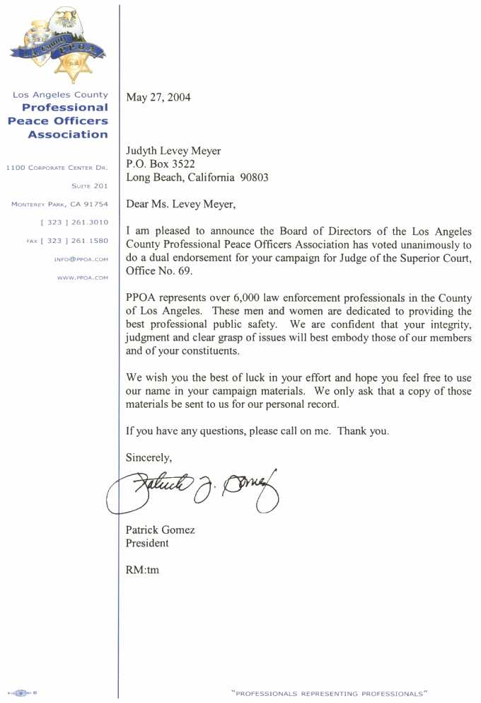  Professional Peace Officers Association endorses Judith L. Meyer for Los Angeles County Superior Court Judge